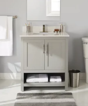 RUBY Double Door Single Sink Stone Top Bathroom Vanity, Grey, 30-in