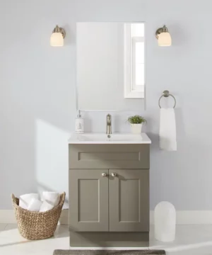 RUBY Double Door Single Sink Marble Top Bathroom Vanity, Grey, 24-in