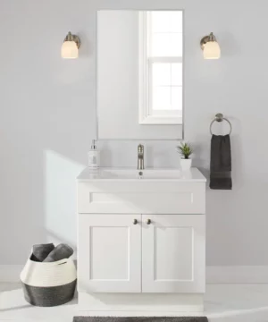 RUBY Double Door Single Sink Marble Top Bathroom Vanity, White, 30-in