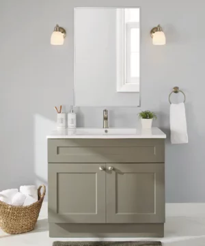 RUBY Double Door Single Sink Marble Top Bathroom Vanity, Grey, 36-in