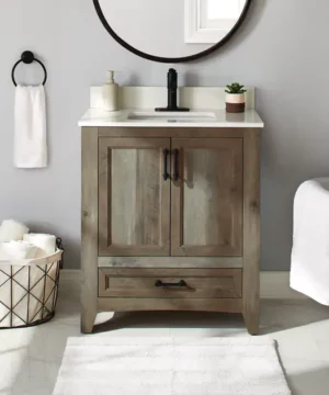 RUBY Double Door Single Sink Bathroom Vanity, Weathered Oak, 30-in