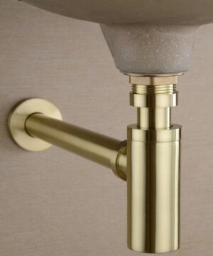 RUBY Bottle Trap, Brass Decorative 1 1/4 Bathroom Sink P Trap, Large Body Round Lavatory Waste Drain Kit, Brushed Gold