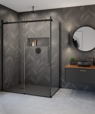 MAAX Fossil Base 60" x 36" Natural Stone Alcove or Corner Shower Base with End Drain in Graphite
