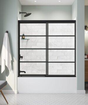 MAAX SERIES   Incognito 57 Shaker 56-59 x 56 ¾ in. 8mm Sliding Tub Door for Alcove Installation with Shaker glass in Matte Black