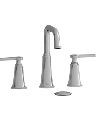 Riobel Momenti Widespread Bathroom Faucet With U-Spout - Polished Nickel And Black With J-Shaped Handles
