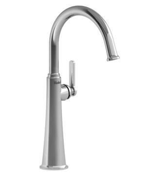 Riobel Momenti Single Handle Tall Bathroom Faucet With C-Spout - Polished Nickel And Black With J-Shaped Handles