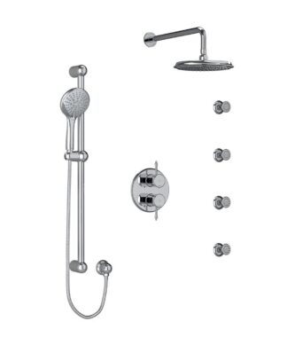 Riobel Georgian Type T/P (Thermostatic/Pressure Balance) Double Coaxial System With Hand Shower Rail 4 Body Jets And Shower Head