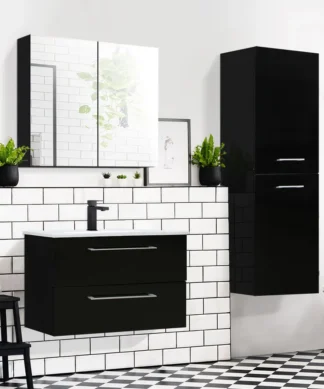 RUBY 32" Glossy black medicine cabinet with 2 mirror doors