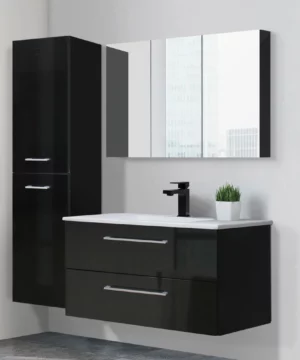 RUBY 40" Glossy black medicine cabinet with 3 mirror doors