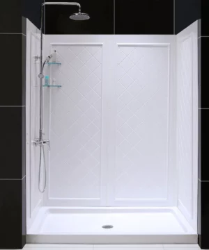 DreamLine SlimLine 32-inch x 60-inch Single Threshold Shower Base in White Center Drain Base with Back Walls