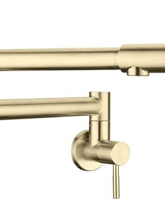 RUBY Canada Brushed Gold Wall Mount Pot Filler Faucet with Folding Arms for Kitchen Sink
