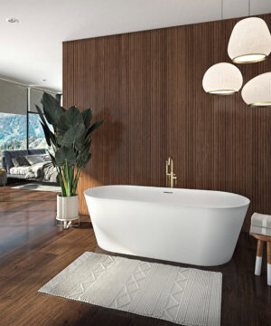 Neptune Canada Girona 66"×28" AFR Solid Surface Freestanding Double Ended Center Drain Bathtub in Matte White