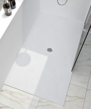 Zitta Resin Shower base Slate 60 x 42, in a corner, wall on the right side