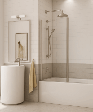 Fleurco Canada Siena 41" Tub shield, 1/4" (6 mm) glass, 58" H (59 1/2" to top of support bar)