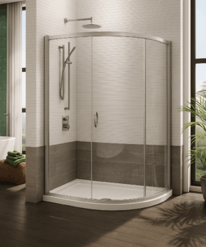 Fleurco Canada Capri 48" Half-round, 3/16" (5 mm) glass for fixed panels, 5/32" (4 mm) glass for door, 72" H