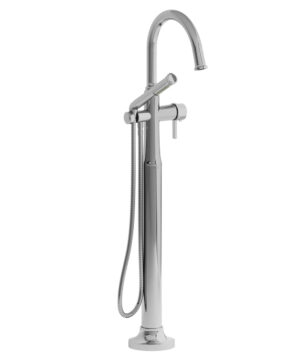 Riobel Momenti Single Hole Floor Mount Tub Filler Trim with C-Spout and J-Shaped Handles