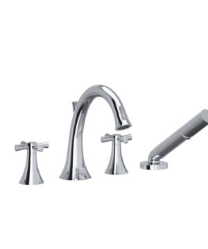 Riobel Edge 4-Hole Deck Mount Tub Filler with Cross Handles