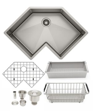 BOSCO Canada Titanium Plus Series 36”x23”x8” Corner Kitchen Sink ( including accessories)